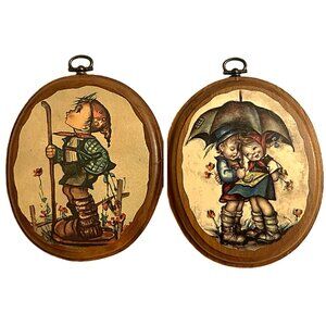 2  Hummel Wall Plaques, Little Boy & Garden/ Boy & Girl with Umbrella 💸